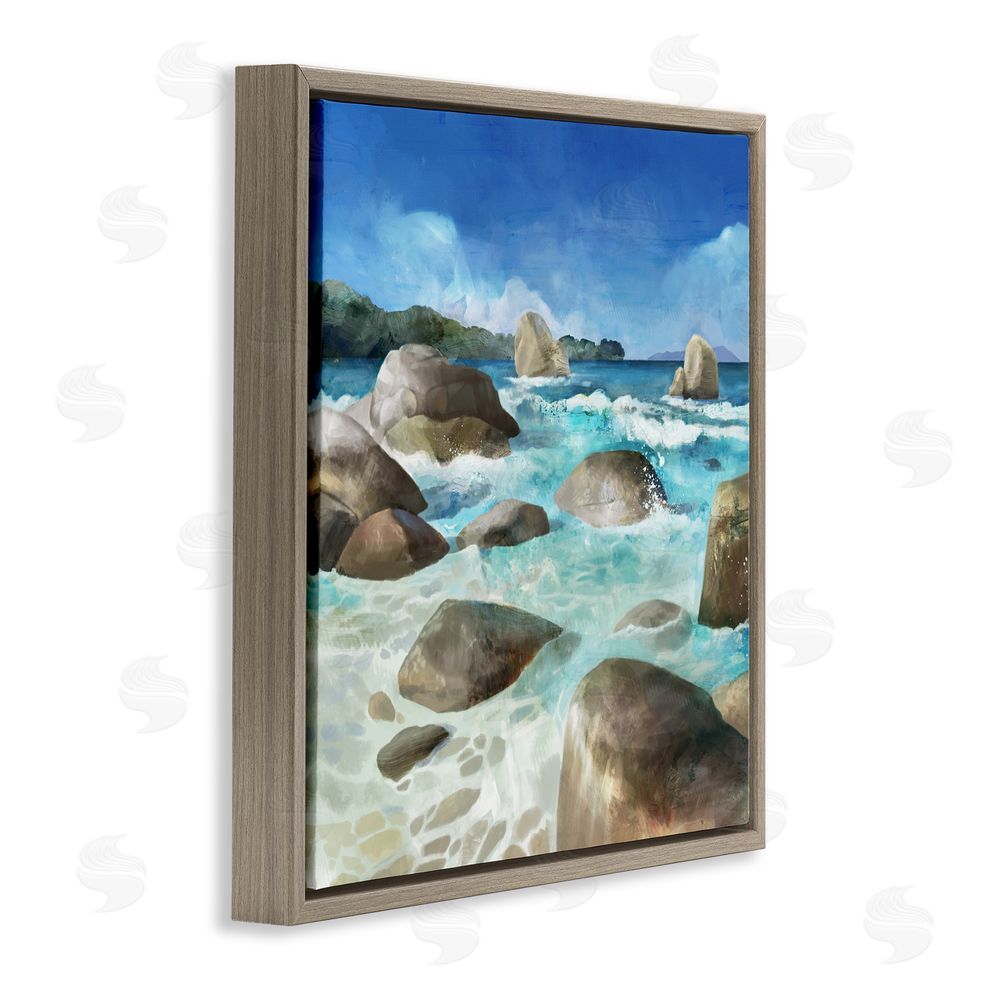 Mauro Devereaux Low Tide Rocks on Shore Brown Floating Frame Canvas Wall Art