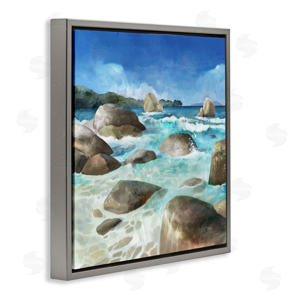 Mauro Devereaux Low Tide Rocks on Shore Gray Floating Frame Canvas Wall Art