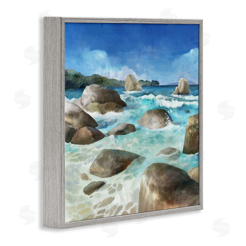 Mauro Devereaux Low Tide Rocks on Shore Gray Framed Giclee Wall Art Print