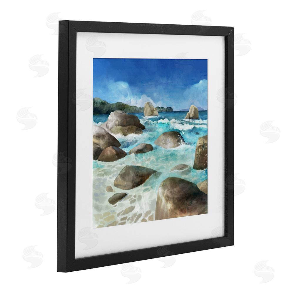 Mauro Devereaux Low Tide Rocks on Shore Black Framed Print Under Glass with Mat Wall Art