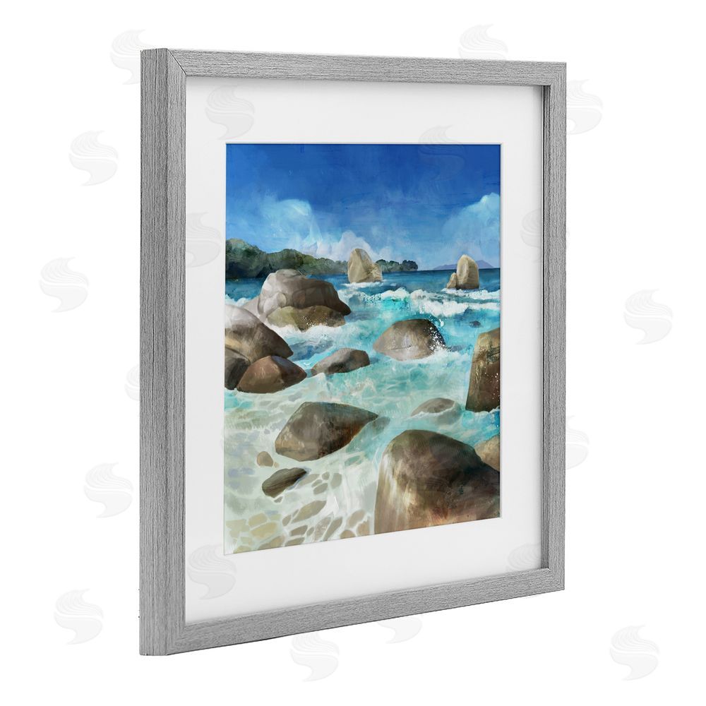 Mauro Devereaux Low Tide Rocks on Shore Gray Framed Print Under Glass with Mat Wall Art