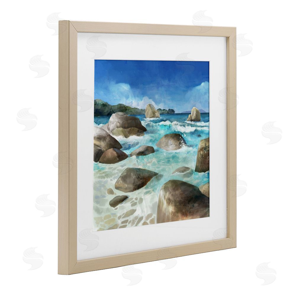 Mauro Devereaux Low Tide Rocks on Shore Brown Framed Print Under Glass with Mat Wall Art