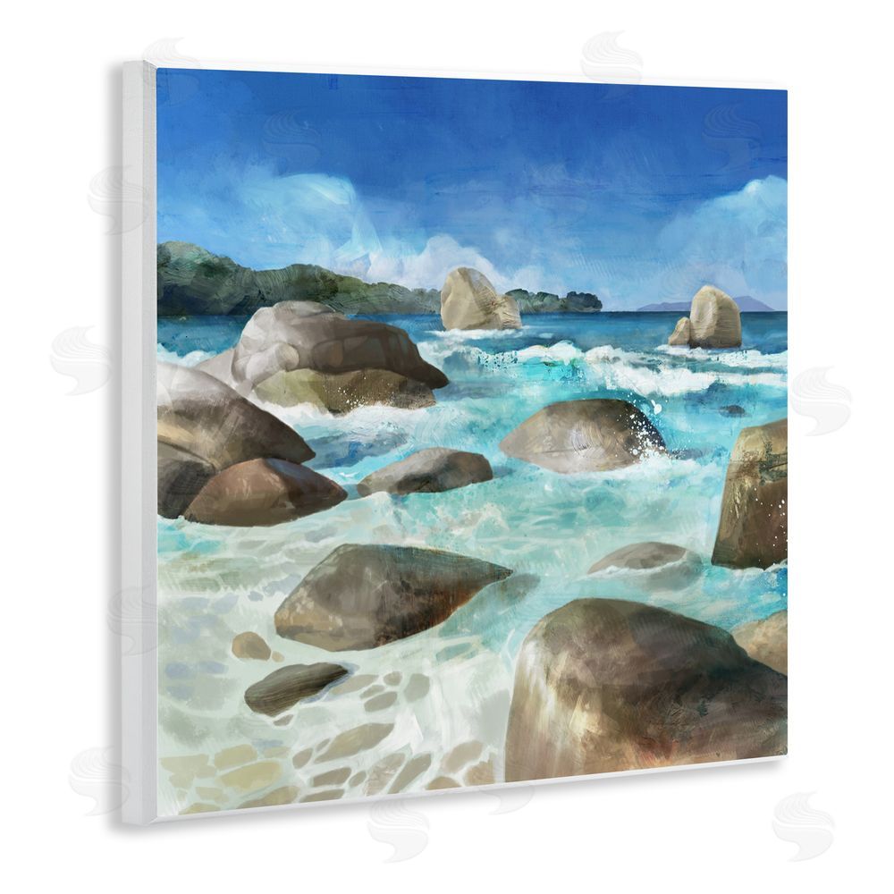 Mauro Devereaux Low Tide Rocks on Shore Wooden Wall Plaque Art Print