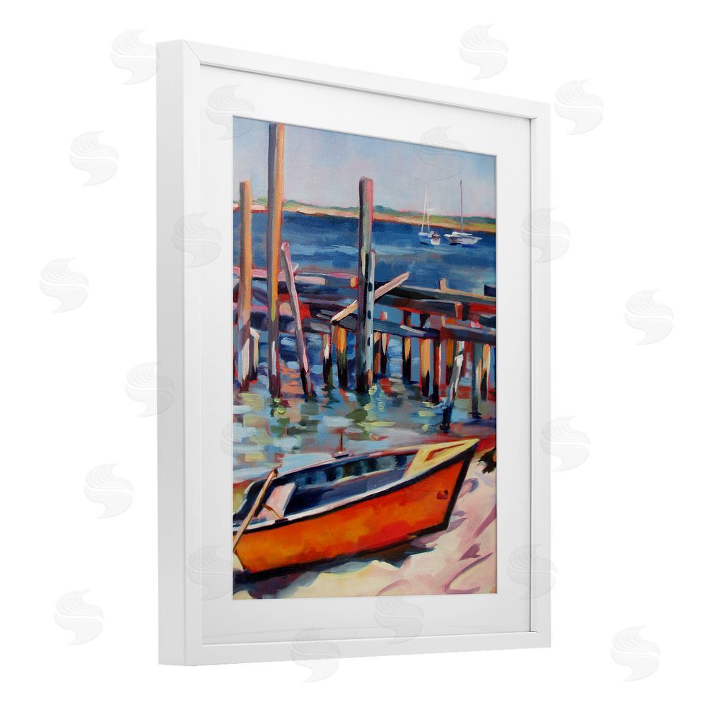 Maxine Shore Provincetown Harbor Boat White Framed Print Under Glass Wall Art