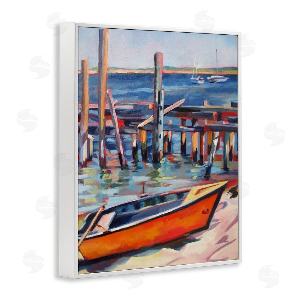 Maxine Shore Provincetown Harbor Boat White Framed Giclee Wall Art Print