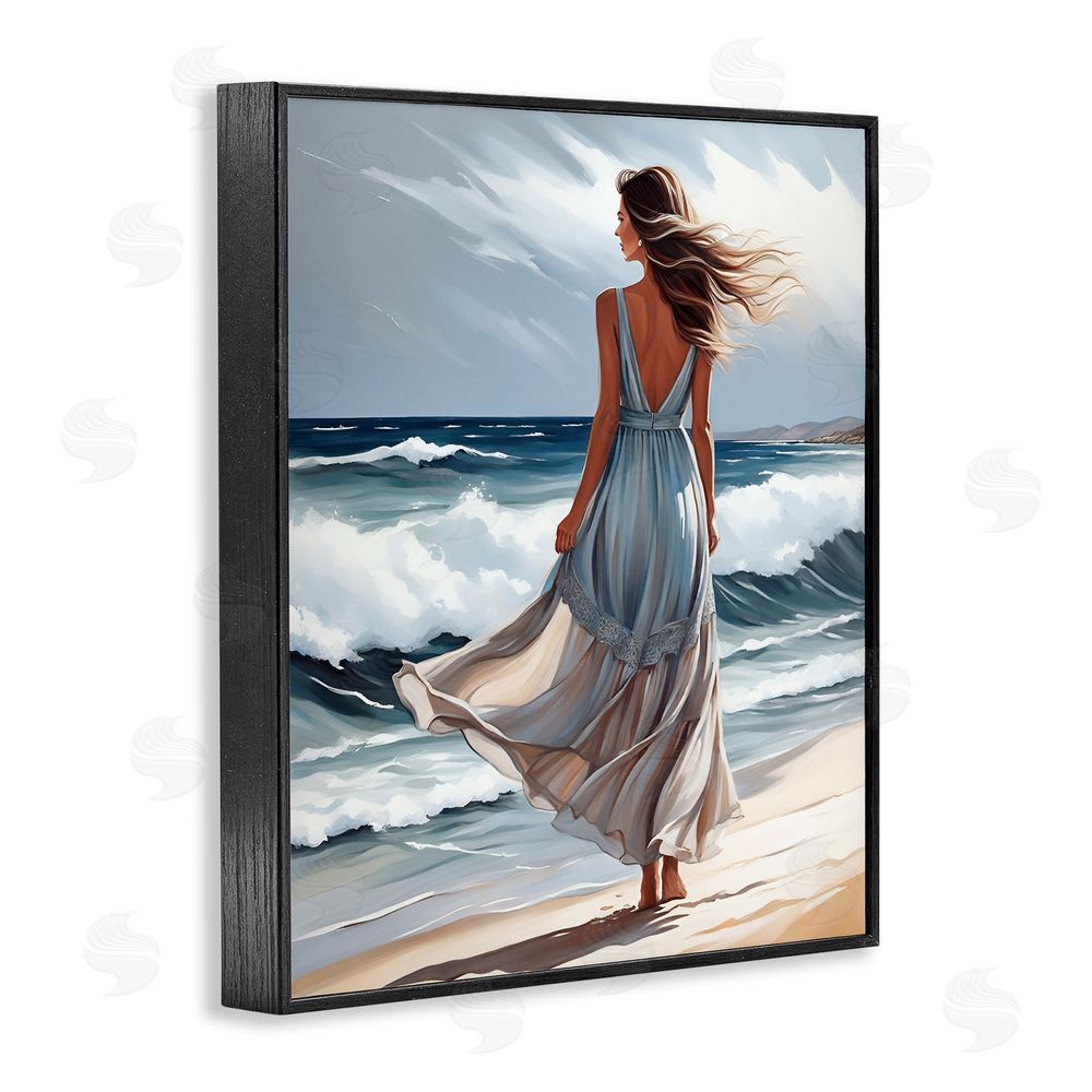 Tabz Jones Walk In The Waves Black Framed Giclee Wall Art Print