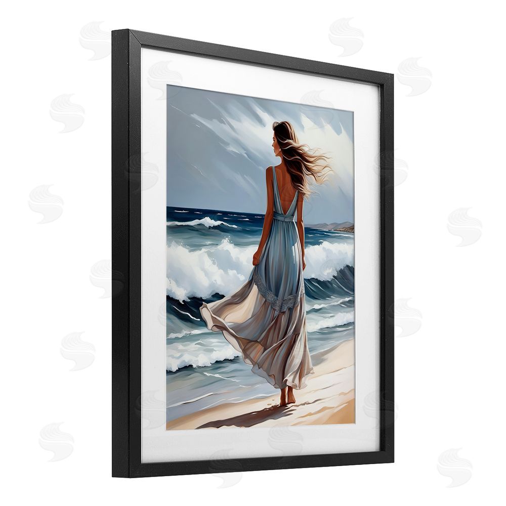 Tabz Jones Walk In The Waves Black Framed Print Under Glass Wall Art