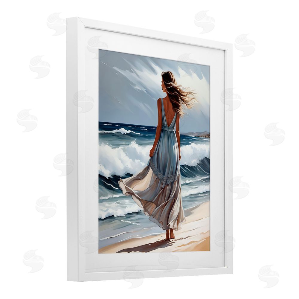 Tabz Jones Walk In The Waves White Framed Print Under Glass Wall Art
