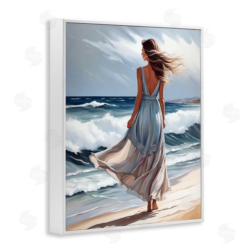 Tabz Jones Walk In The Waves White Framed Giclee Wall Art Print