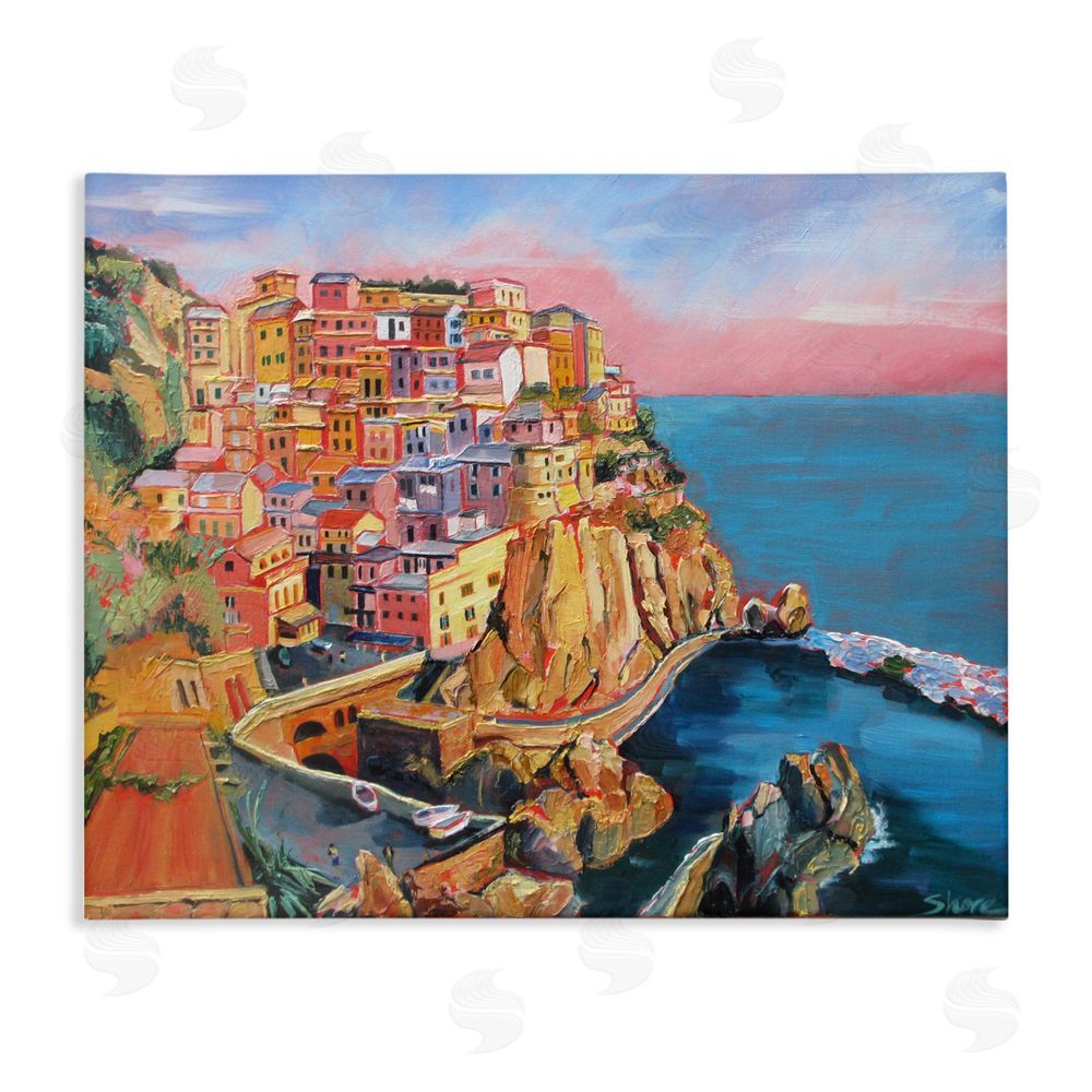 Maxine Shore Cinque Terre Seascape Architecture Stretched Canvas Wall Art Print