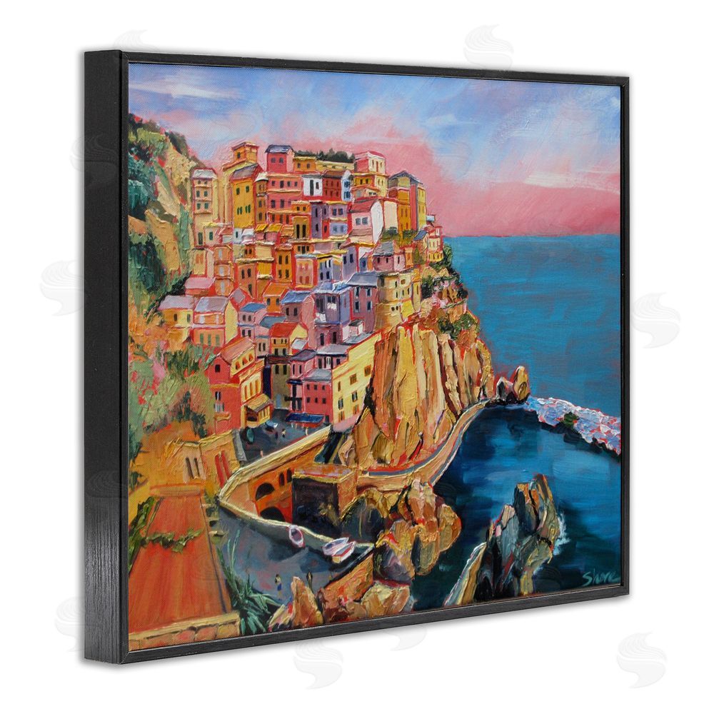 Maxine Shore Cinque Terre Seascape Architecture Black Framed Giclee Wall Art Print