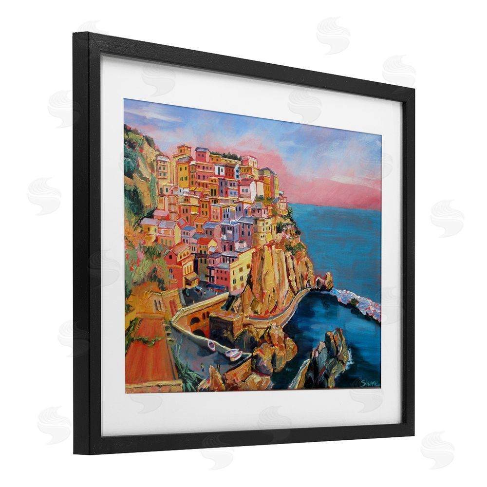 Maxine Shore Cinque Terre Seascape Architecture Black Framed Print Under Glass Wall Art
