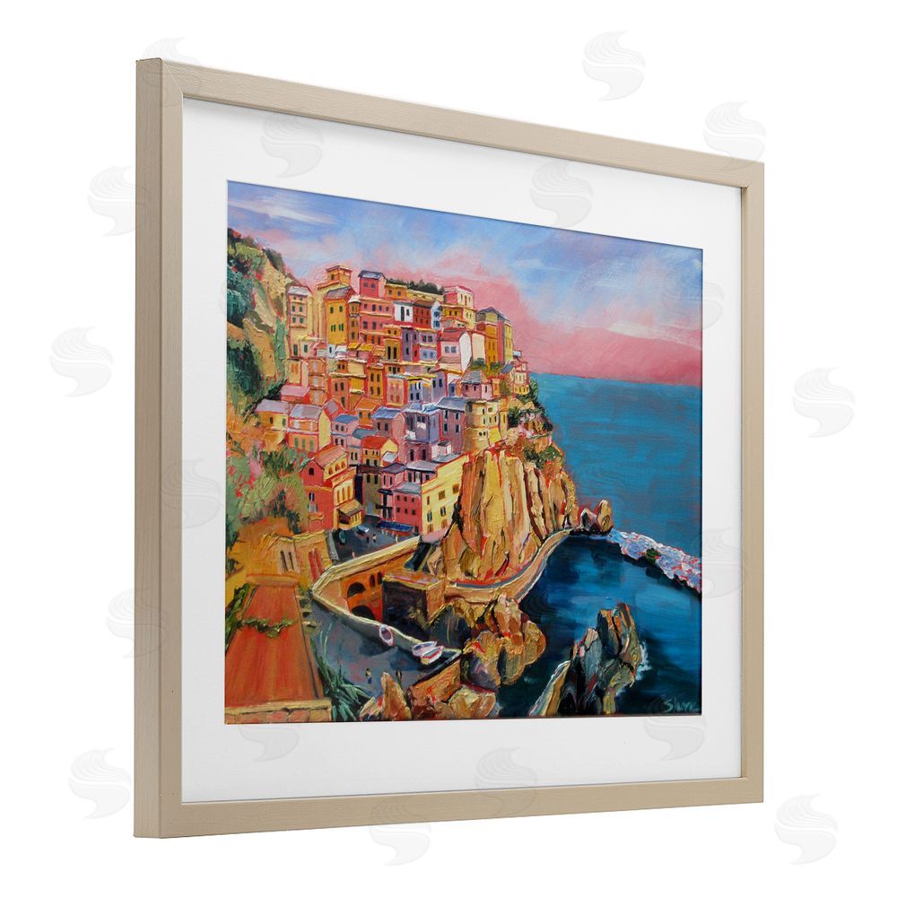 Maxine Shore Cinque Terre Seascape Architecture Birch Framed Print Under Glass Wall Art
