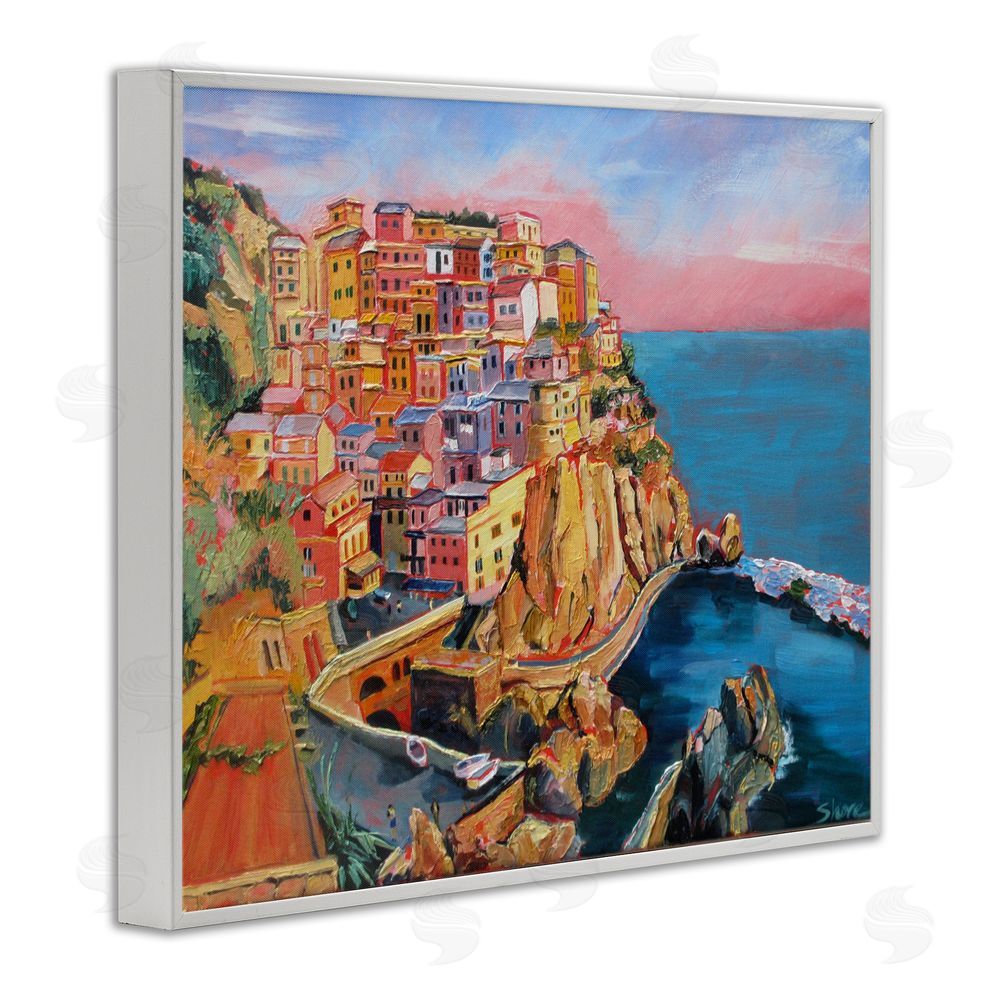 Maxine Shore Cinque Terre Seascape Architecture White Framed Giclee Wall Art Print