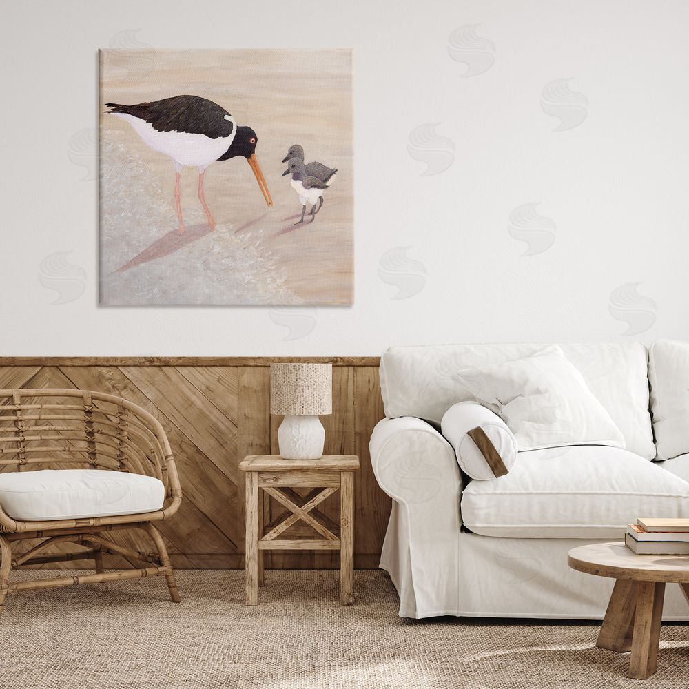 Barbara Fallenbaum American Oyster Catcher & Chicks Stretched Canvas Wall Art in Room