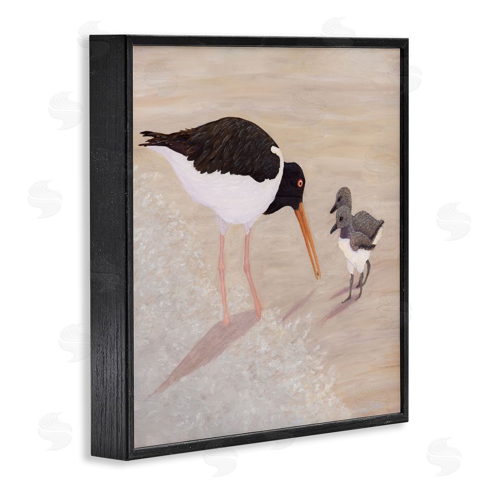 Barbara Fallenbaum American Oyster Catcher & Chicks Black Framed Giclee Wall Art Print