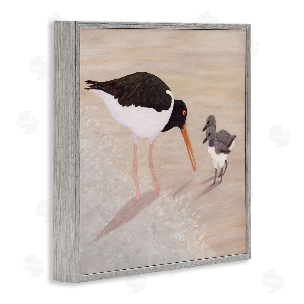 Barbara Fallenbaum American Oyster Catcher & Chicks Gray Framed Giclee Wall Art Print