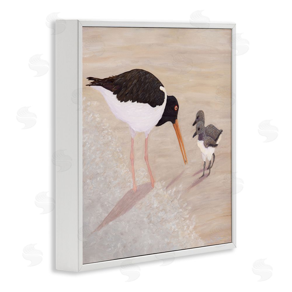 Barbara Fallenbaum American Oyster Catcher & Chicks White Framed Giclee Wall Art Print