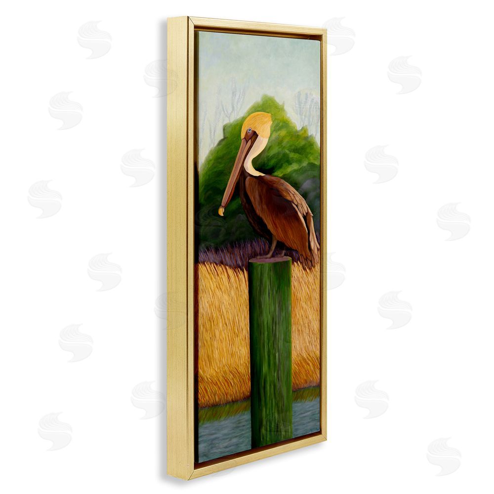Barbara Fallenbaum Perched Blue Eyed Pelican Gold Floating Frame Canvas Wall Art Print