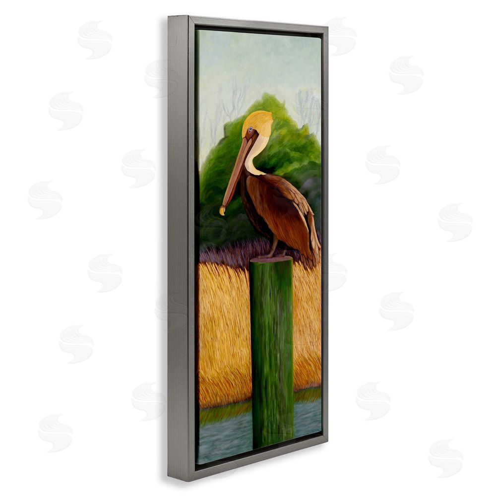 Barbara Fallenbaum Perched Blue Eyed Pelican Gray Floating Frame Canvas Wall Art Print