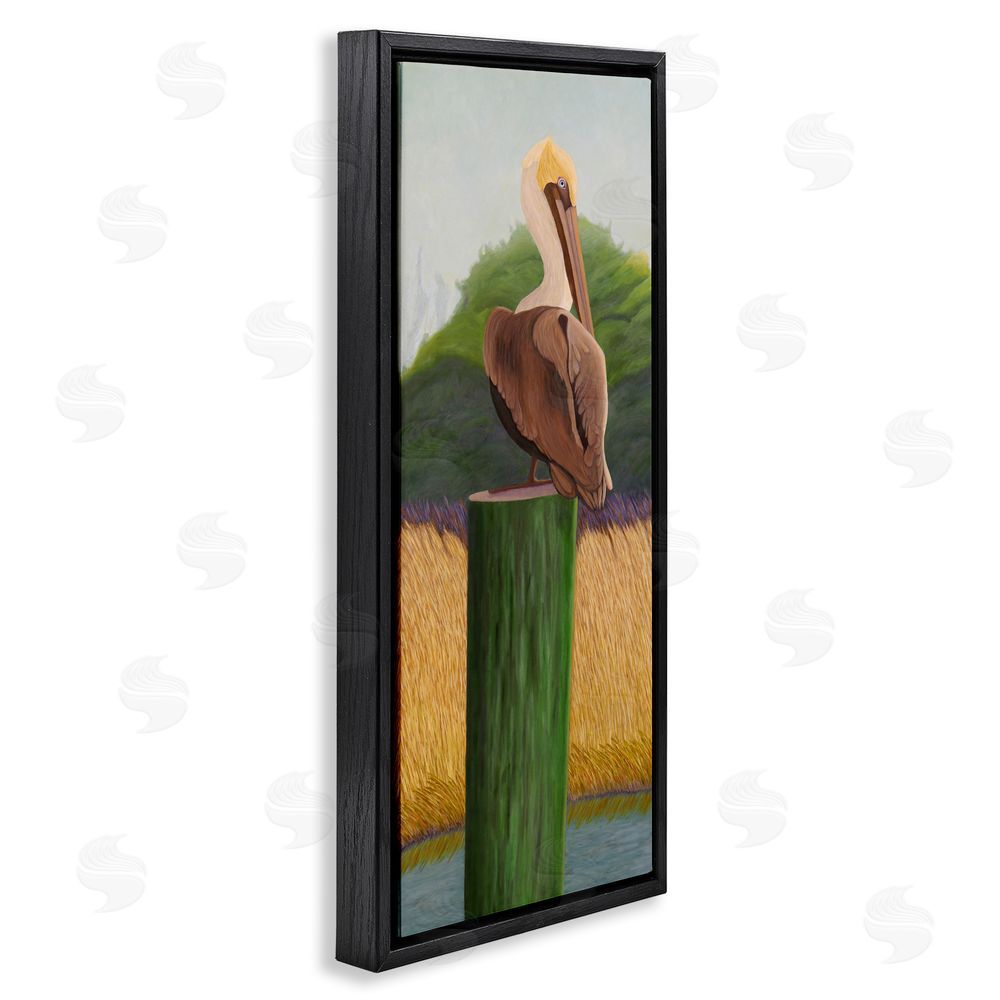 Barbara Fallenbaum Pelican with Blue Eyes Black Floating Frame Canvas Wall Art Print