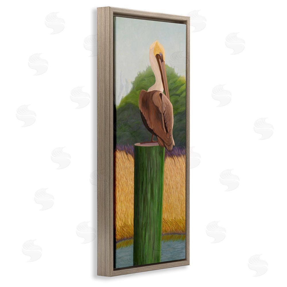 Barbara Fallenbaum Pelican with Blue Eyes Brown Floating Frame Canvas Wall Art Print