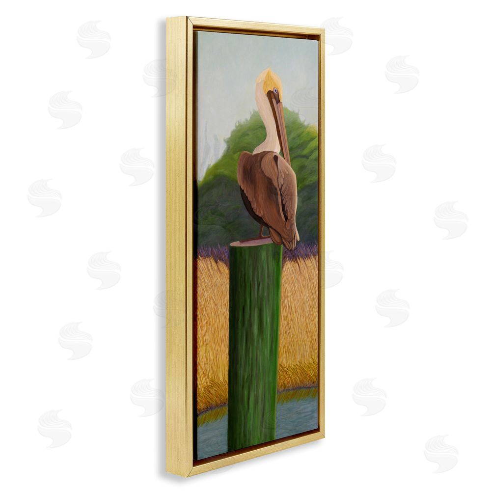 Barbara Fallenbaum Pelican with Blue Eyes Gold Floating Frame Canvas Wall Art Print