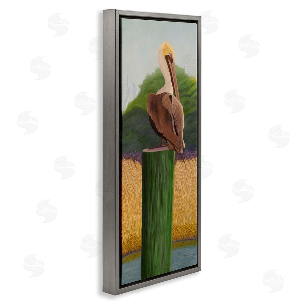 Barbara Fallenbaum Pelican with Blue Eyes Gray Floating Frame Canvas Wall Art Print