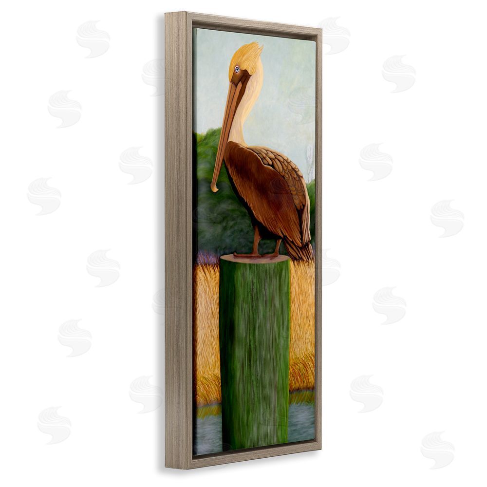 Barbara Fallenbaum Blue Eyed Pelican Brown Floating Frame Canvas Wall Art Print