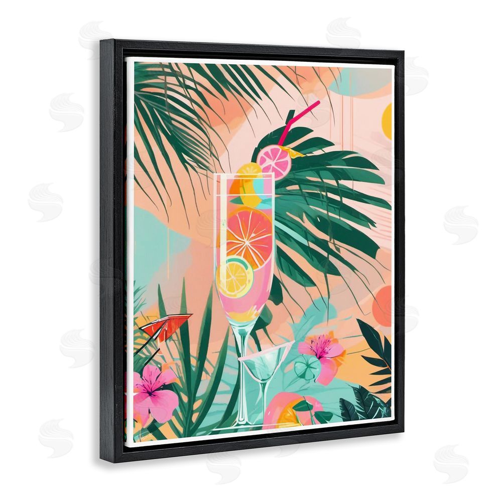 Tabz Jones Jungle Lemonade Cocktail Black Floating Frame Canvas Wall Art