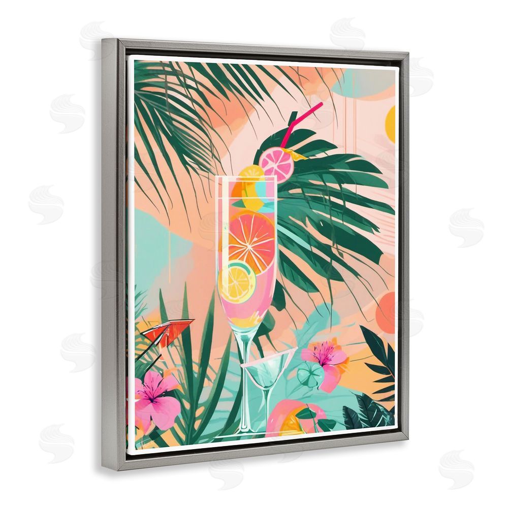 Tabz Jones Jungle Lemonade Cocktail Gray Floating Frame Canvas Wall Art