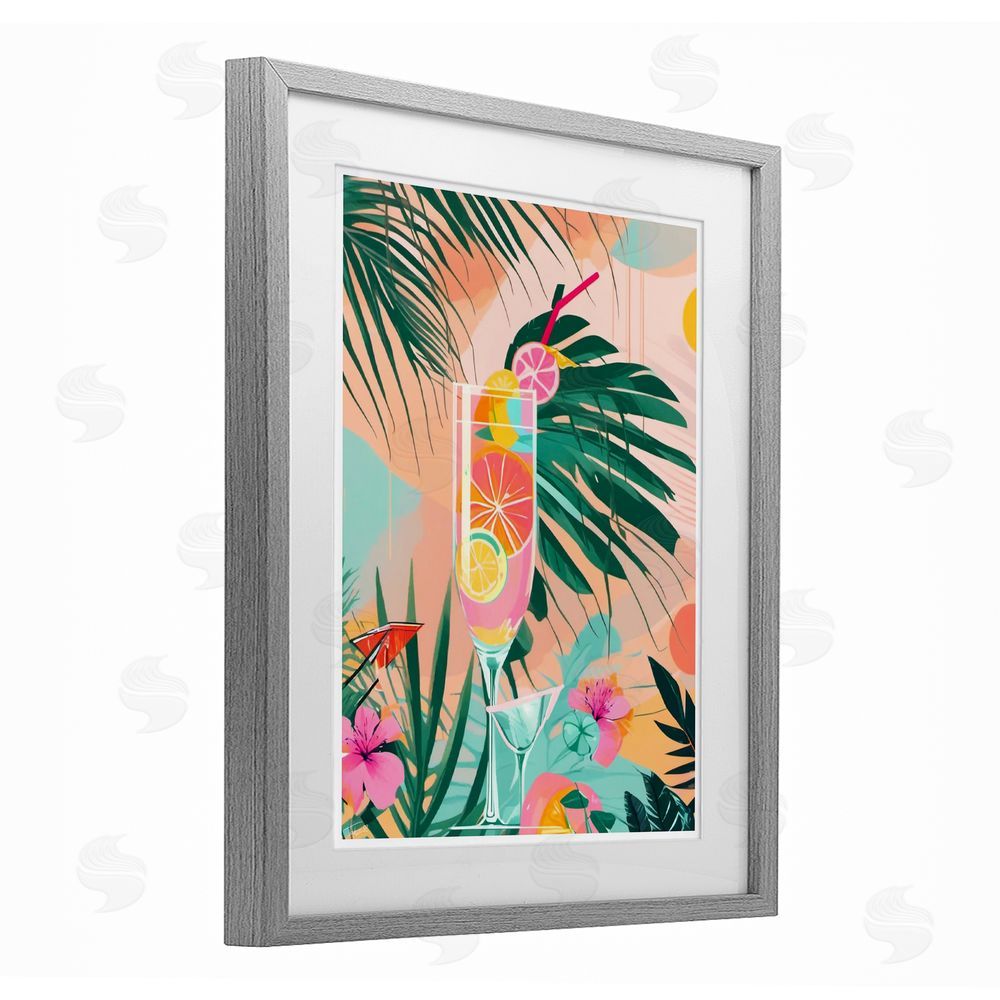 Tabz Jones Jungle Lemonade Cocktail Gray Framed Print Under Glass with Mat Wall Art