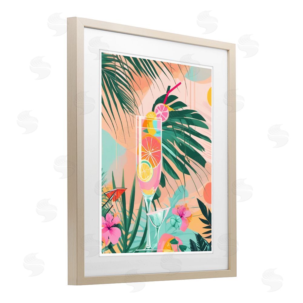 Tabz Jones Jungle Lemonade Cocktail Brown Framed Print Under Glass with Mat Wall Art