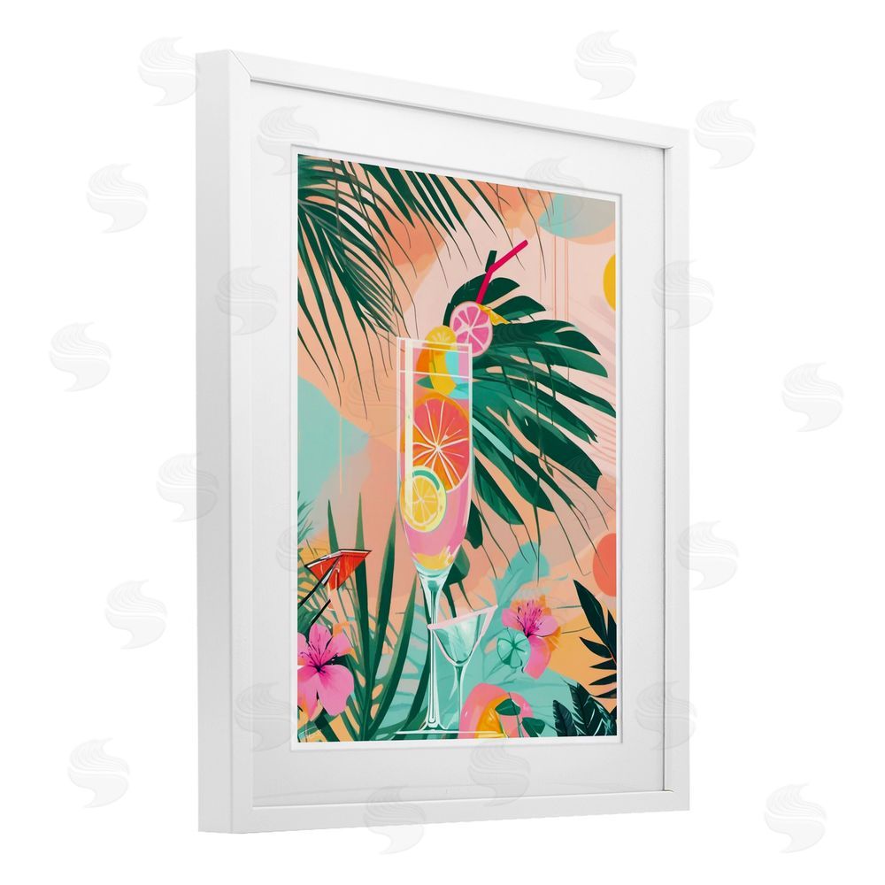 Tabz Jones Jungle Lemonade Cocktail White Framed Print Under Glass with Mat Wall Art