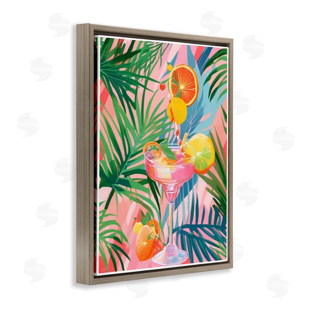 Tabz Jones Jungle Citrus Cocktail Brown Floating Frame Canvas Wall Art