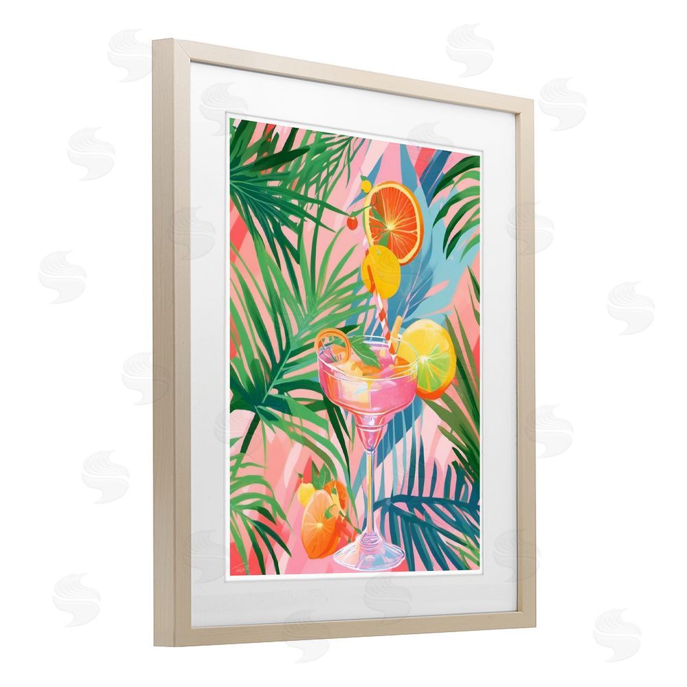 Tabz Jones Jungle Citrus Cocktail Brown Framed Print Under Glass with Mat Wall Art