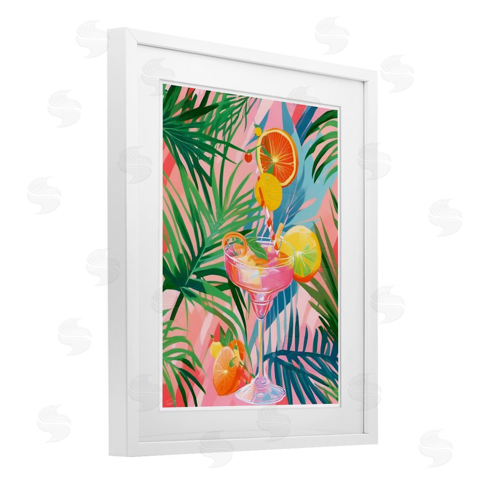 Tabz Jones Jungle Citrus Cocktail White Framed Print Under Glass with Mat Wall Art