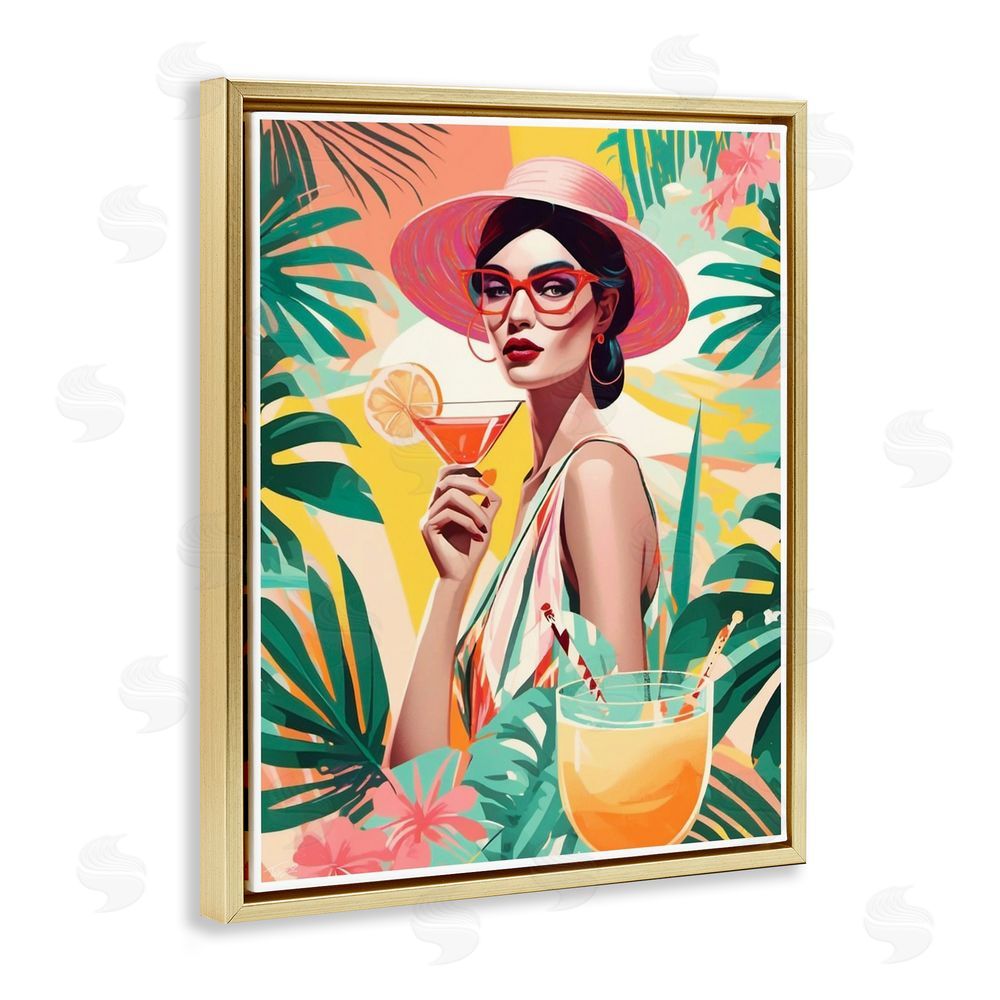 Tabz Jones Exotic Summer Cocktail Gold Floating Frame Canvas Wall Art
