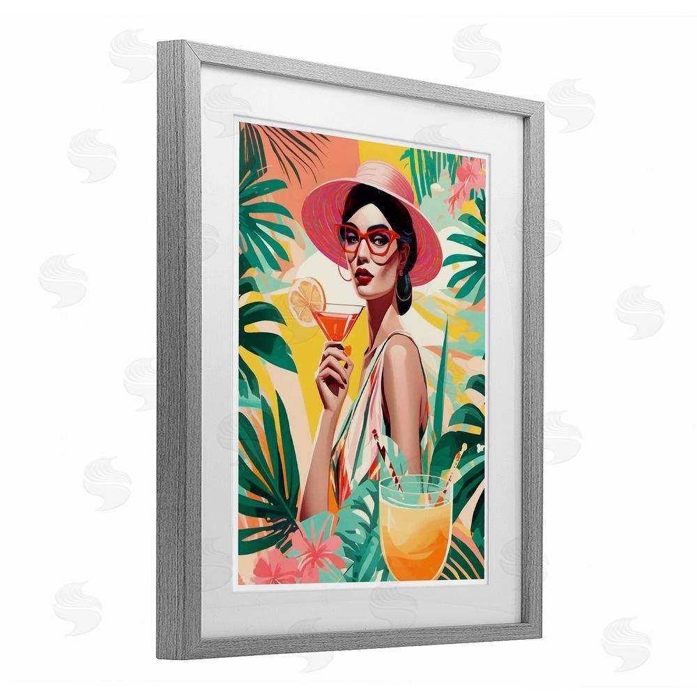 Tabz Jones Exotic Summer Cocktail Gray Framed Print Under Glass with Mat Wall Art