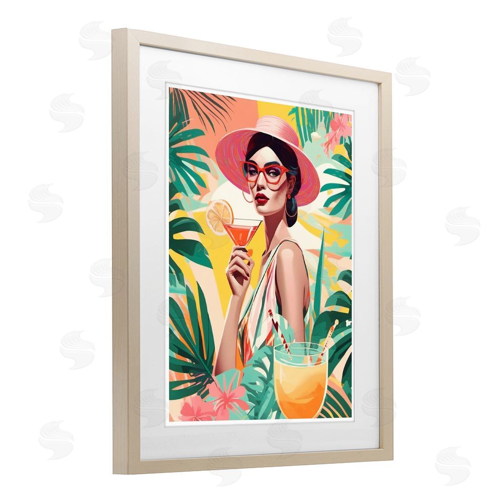 Tabz Jones Exotic Summer Cocktail Brown Framed Print Under Glass with Mat Wall Art