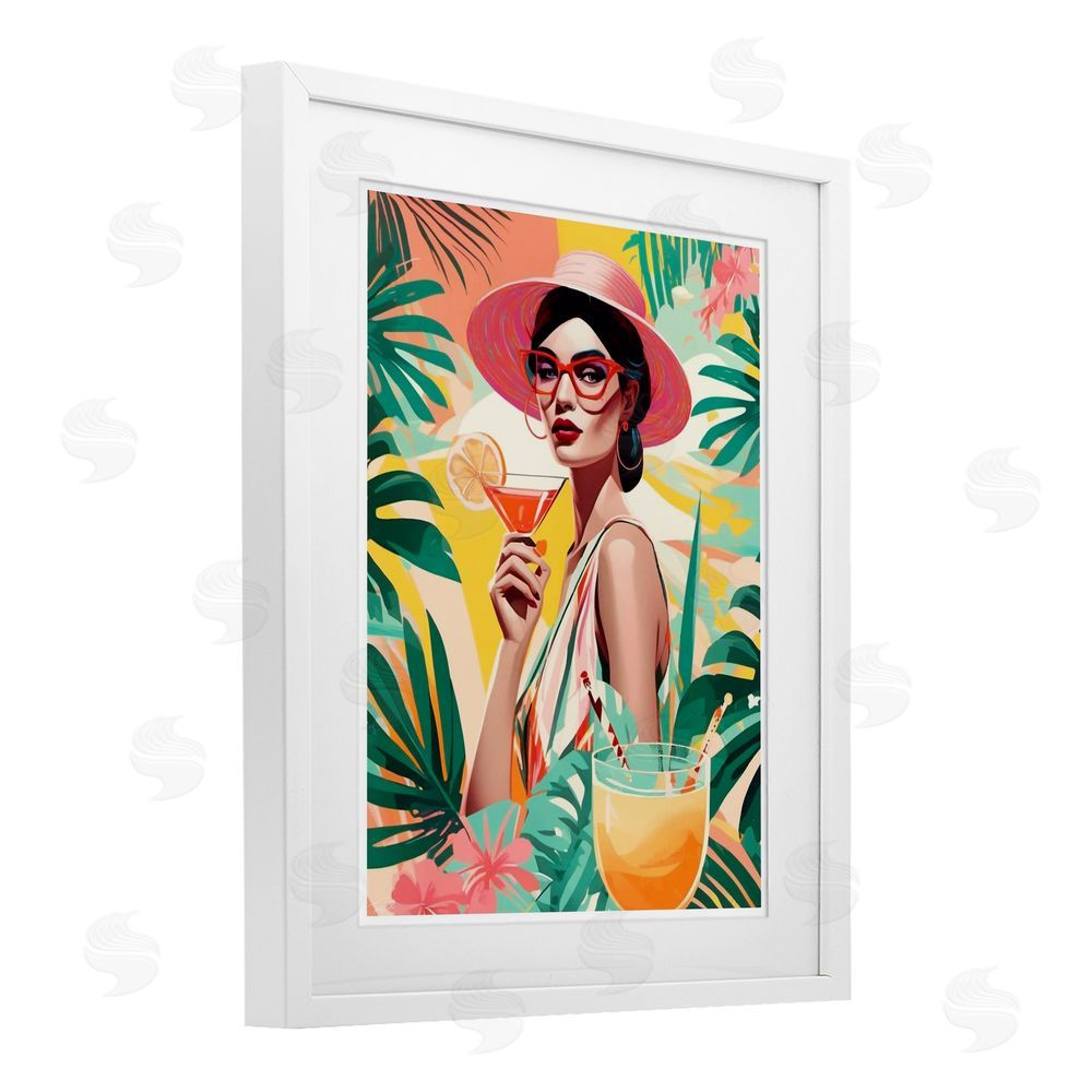 Tabz Jones Exotic Summer Cocktail White Framed Print Under Glass with Mat Wall Art