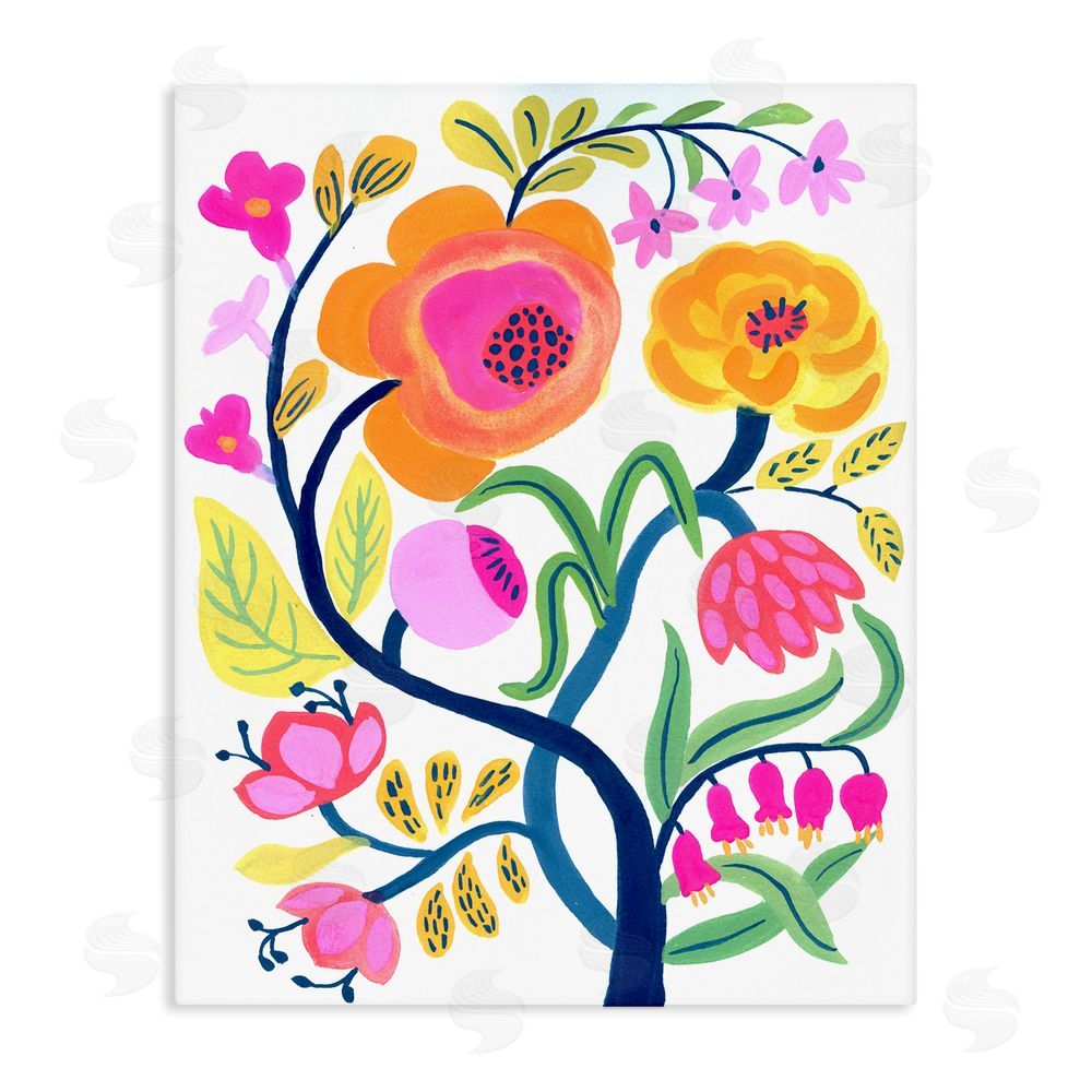 Suzanne Allard Blue Tree with Warm Flowers Stretched Canvas Wall Art Print