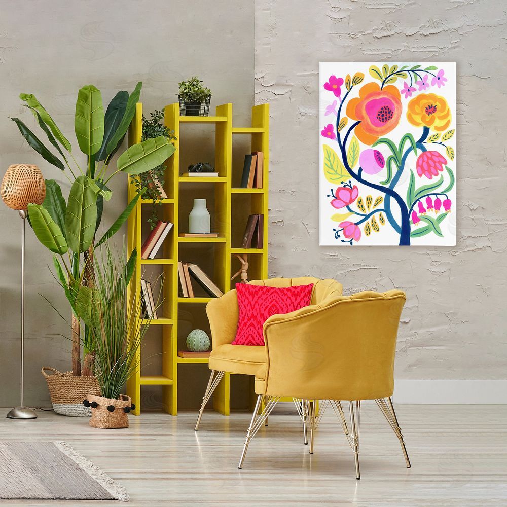 Suzanne Allard Blue Tree with Warm Flowers Stretched Canvas Wall Art in Room