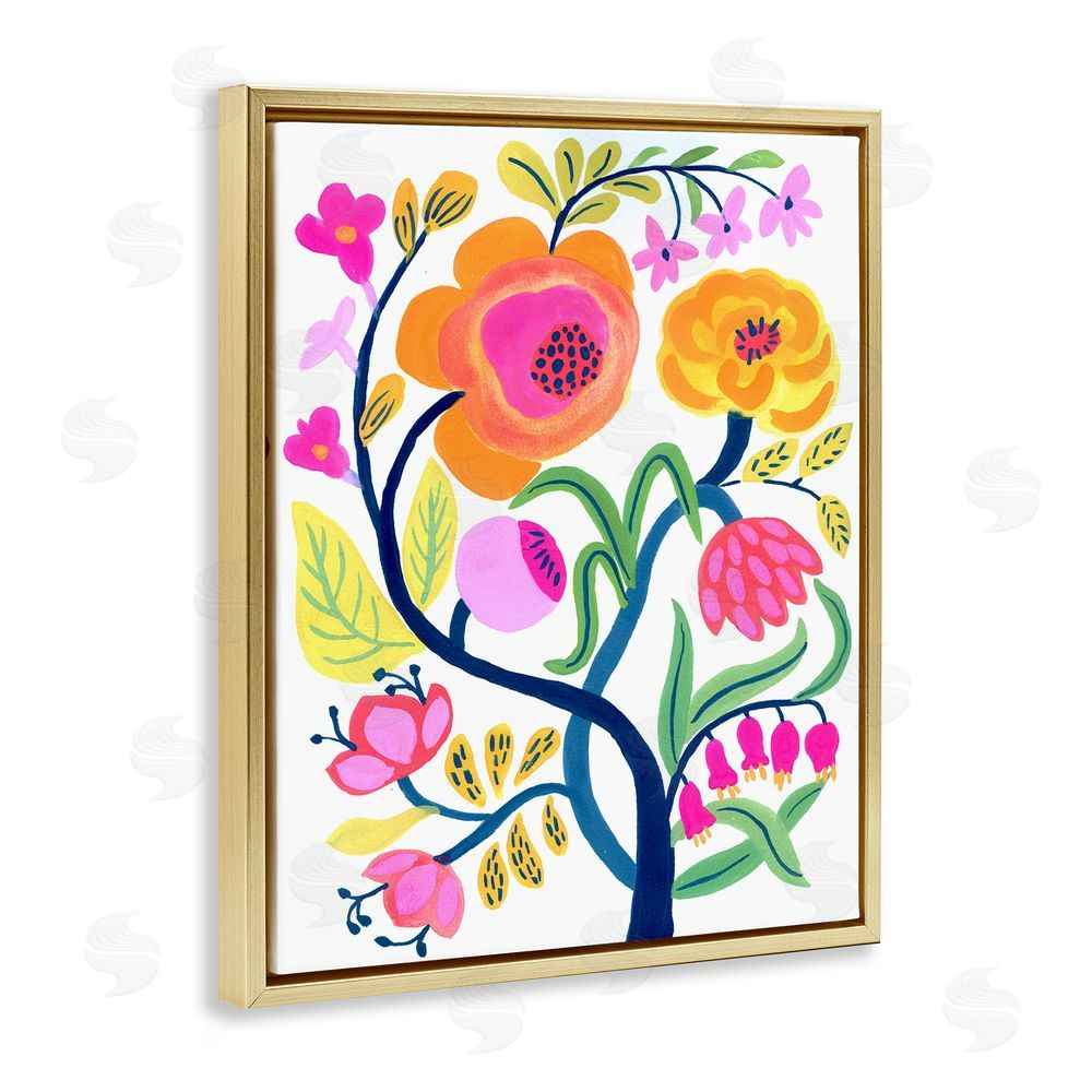 Suzanne Allard Blue Tree with Warm Flowers Gold Floating Frame Canvas Wall Art Print
