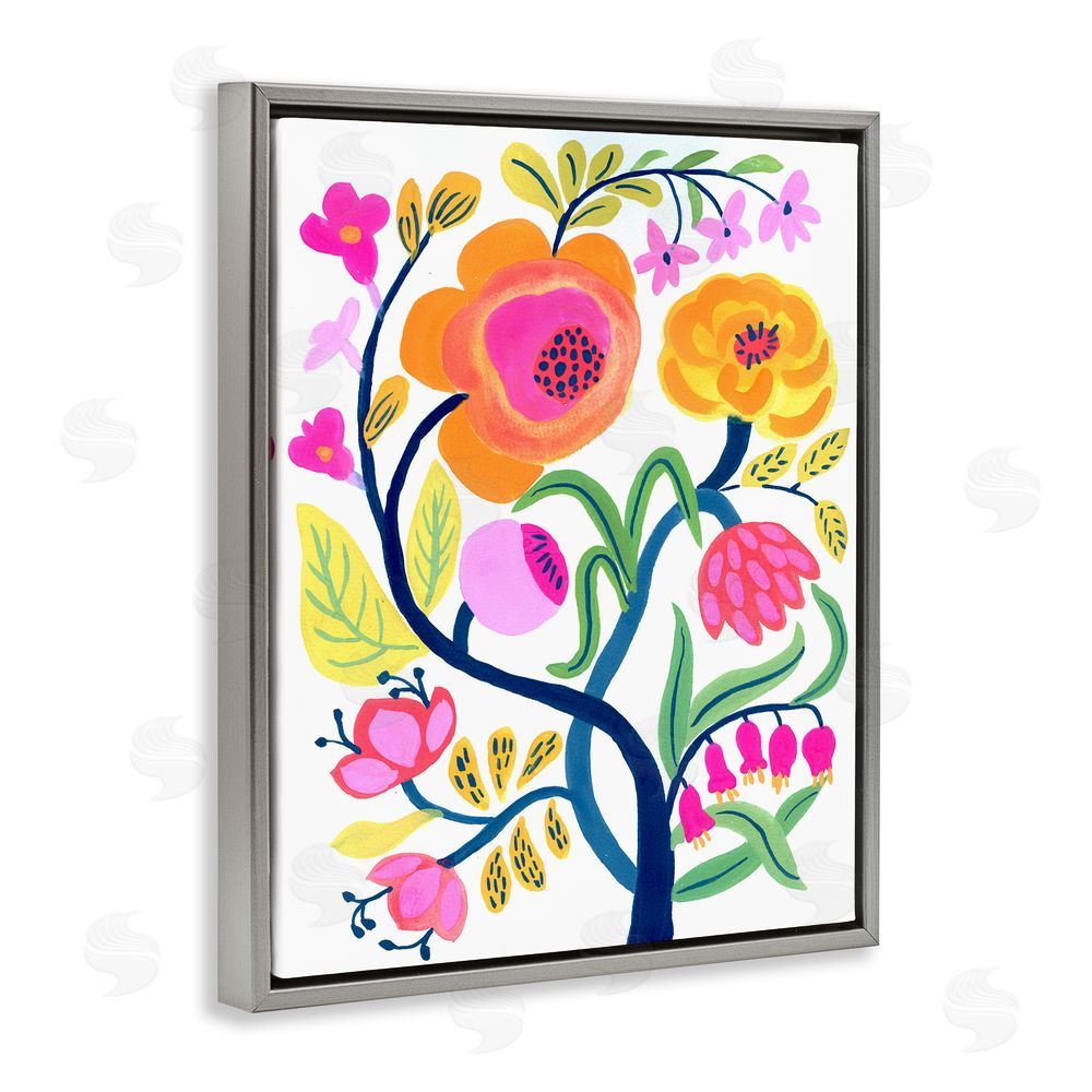 Suzanne Allard Blue Tree with Warm Flowers Gray Floating Frame Canvas Wall Art Print