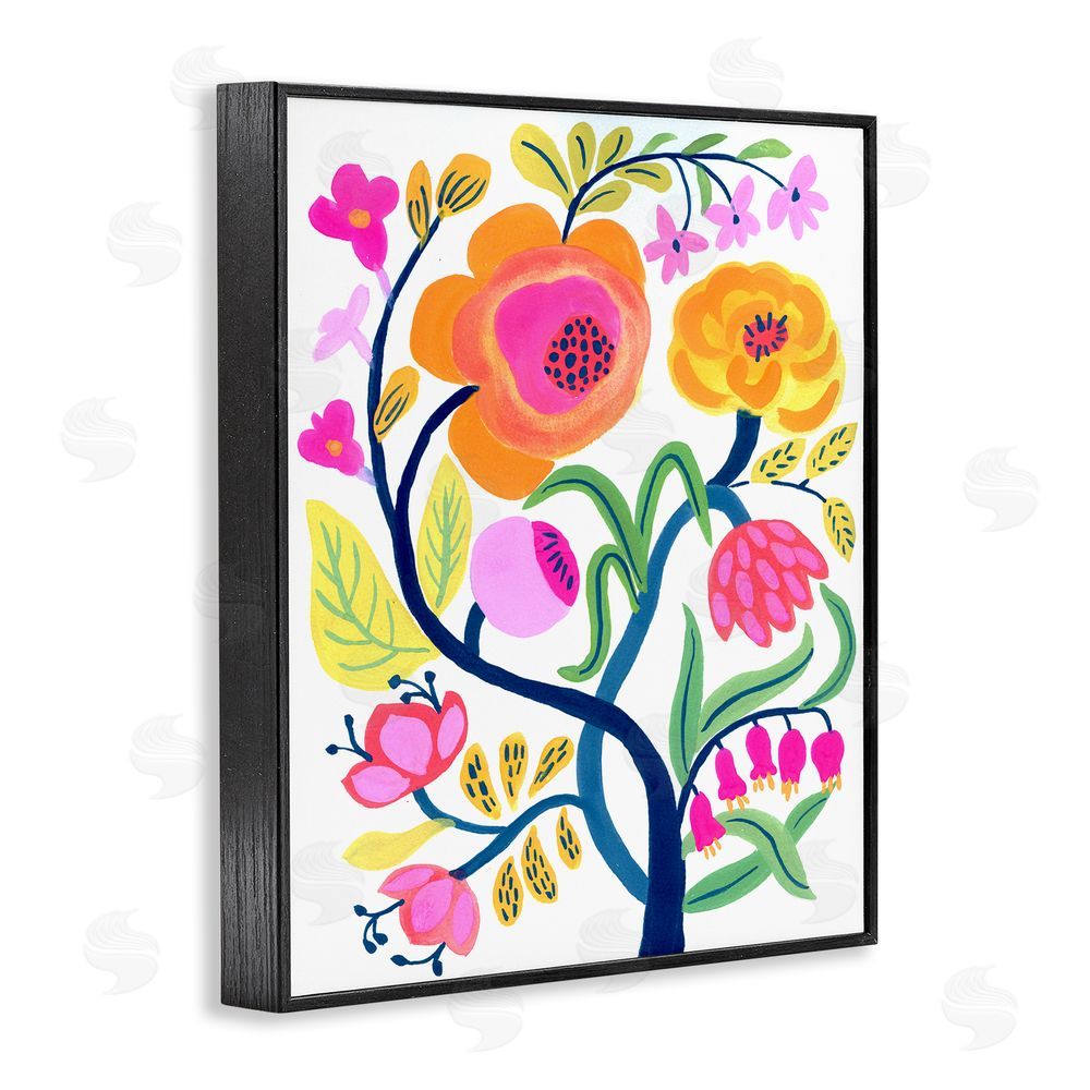 Suzanne Allard Blue Tree with Warm Flowers Black Framed Giclee Wall Art Print