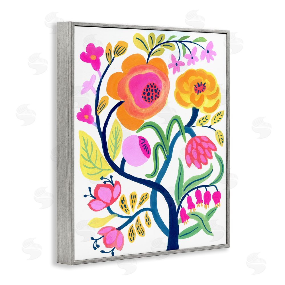 Suzanne Allard Blue Tree with Warm Flowers Gray Framed Giclee Wall Art Print