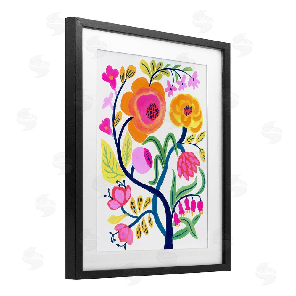 Suzanne Allard Blue Tree with Warm Flowers Black Framed Print Under Glass Wall Art