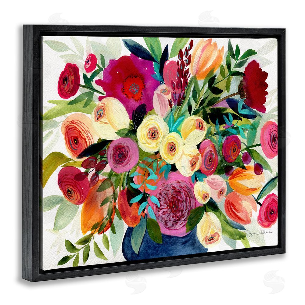 Suzanne Allard Morning Joy Bouquet Black Floating Frame Canvas Wall Art