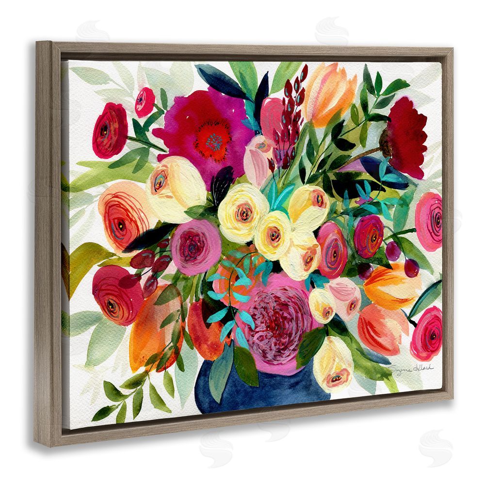 Suzanne Allard Morning Joy Bouquet Brown Floating Frame Canvas Wall Art